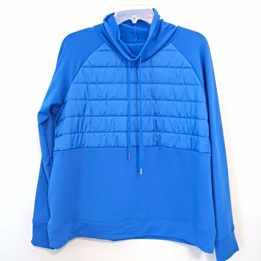 Mens Pullover Hoodie Blue Solid Drawstring Long Sleeve Regular Size L